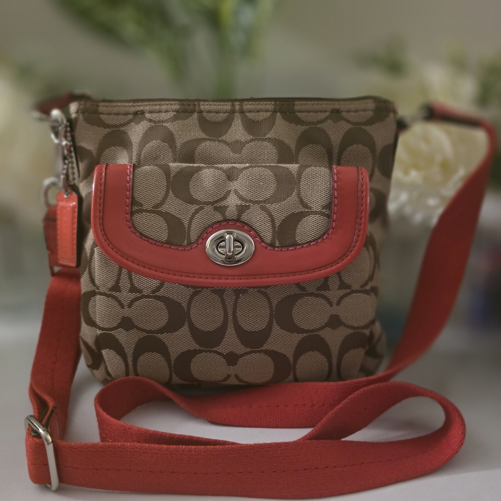Coach Brown and Red Crossbody Bag